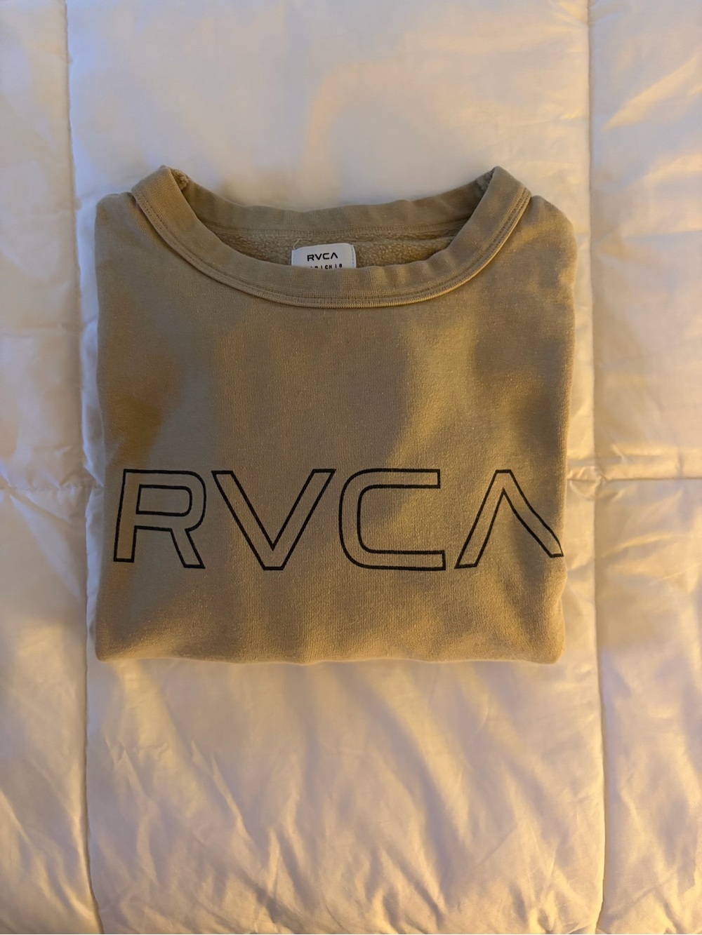 RVCA Men's Crewneck Sweater in Tan with Black Logo